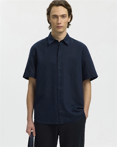 Selected - SLHRegclay Linenblend Kortærmet Skjorte - Sky Captain